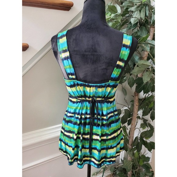 Iz Byer Women Multicolor Tie Dye Square Neck Sleeveless Belted Top Blouse Size M - Picture 6 of 10